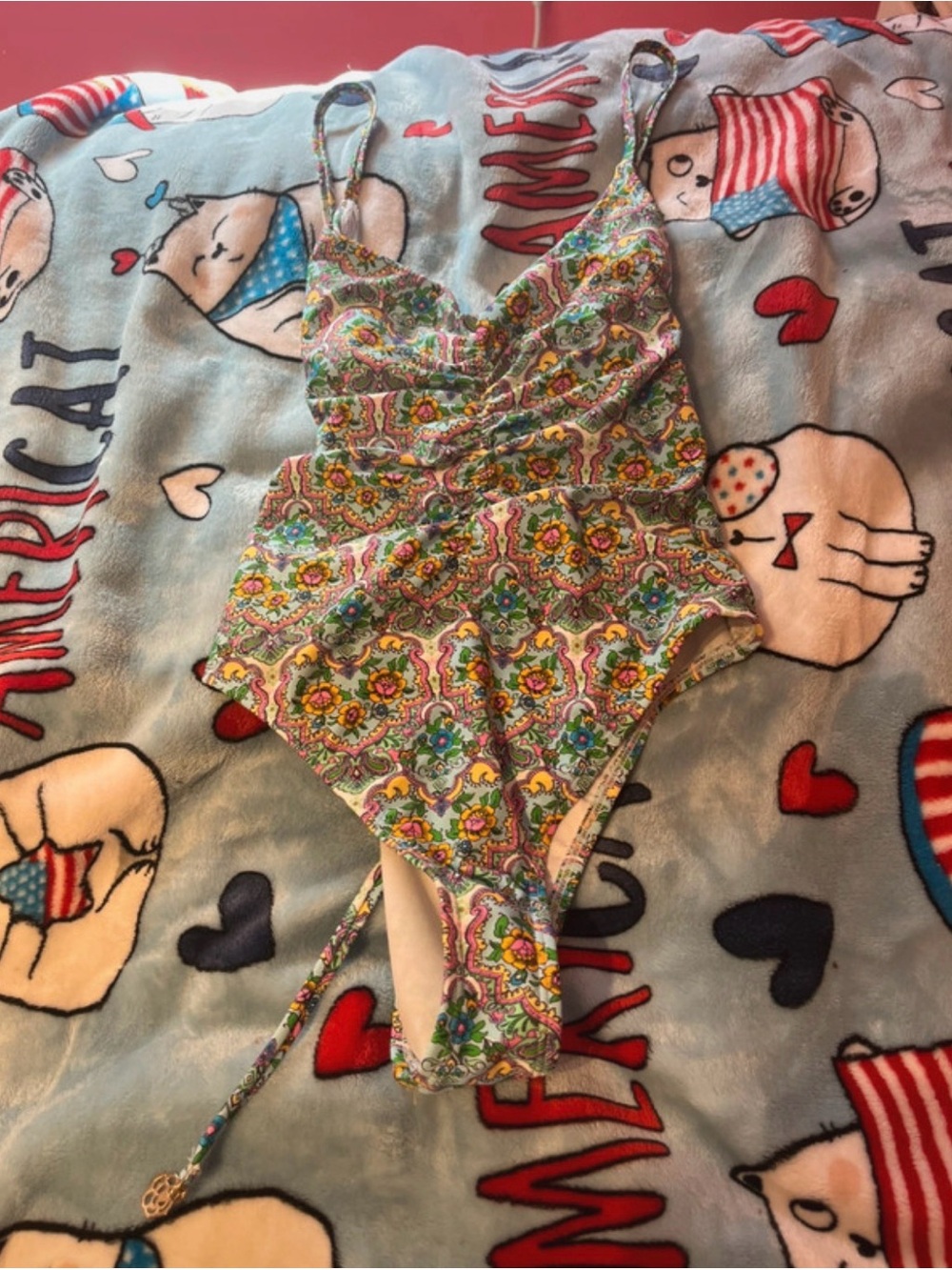 green multicolor floral print one piece swimsuit